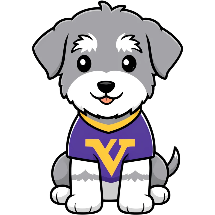  gray schnoodle wearing a mn vikings jersey  emoji