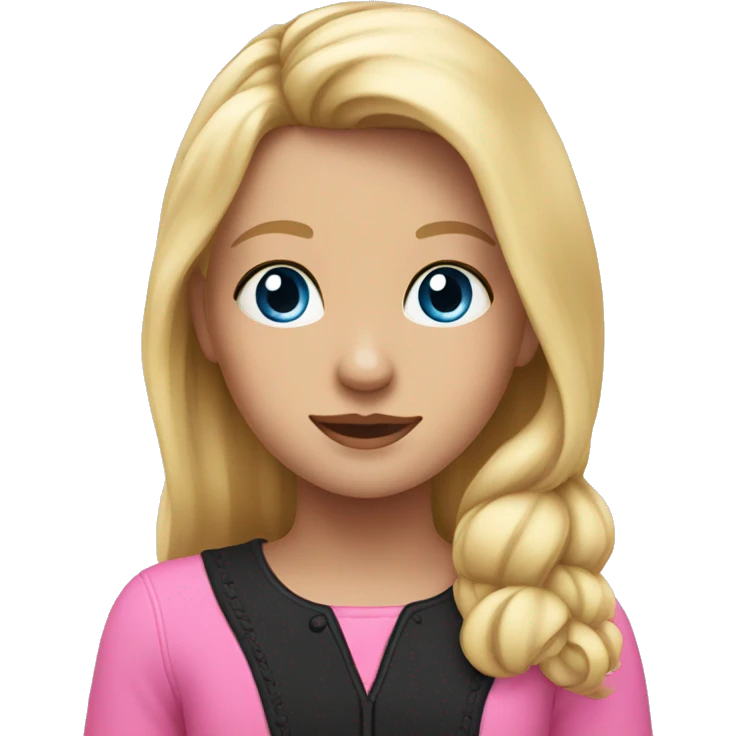 blonde girl with blue eyes wearing pink and her black horse emoji