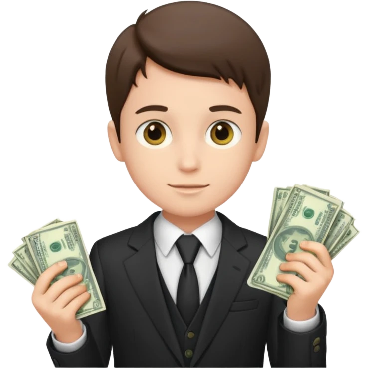 پسر کت شلوار پوش با پول به دست emoji