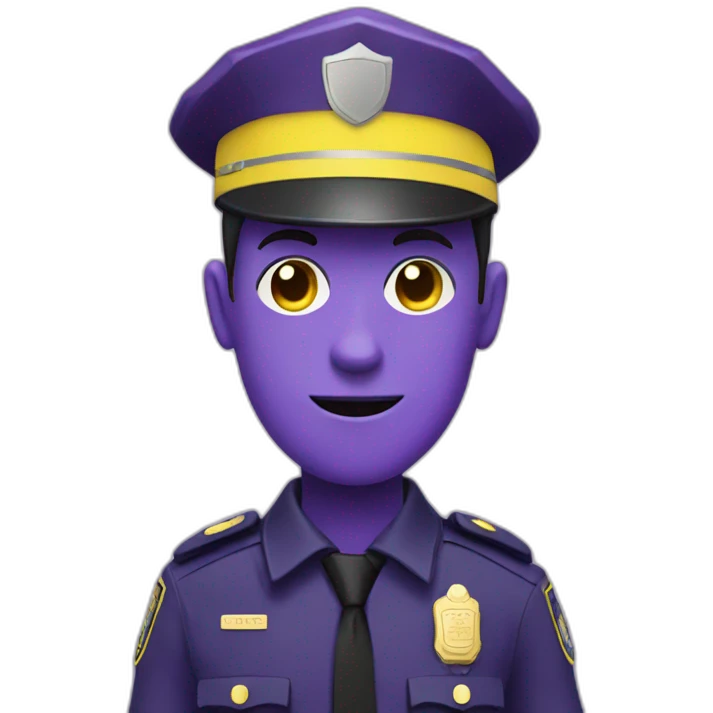 Purple man in a purple police suit with a yellow badge emoji