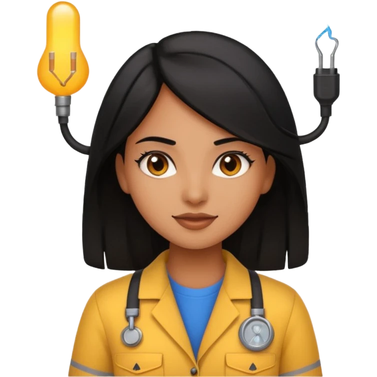 as a beautiful brown girl with black hair  electrical engineer without glasses and emoji style emoji
