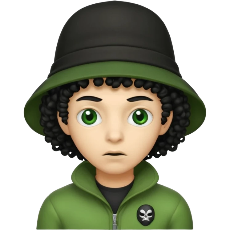 alien with robber mask concerned curly hair and robber outfit hat emoji