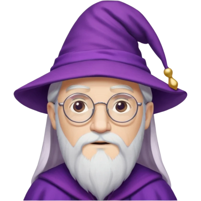 dumbledore, white hair, wear purple magic hat, glasses emoji