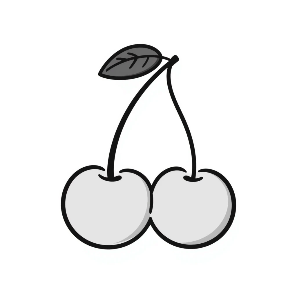 Hand-drawn pair of cherries with stem and leaves emoji