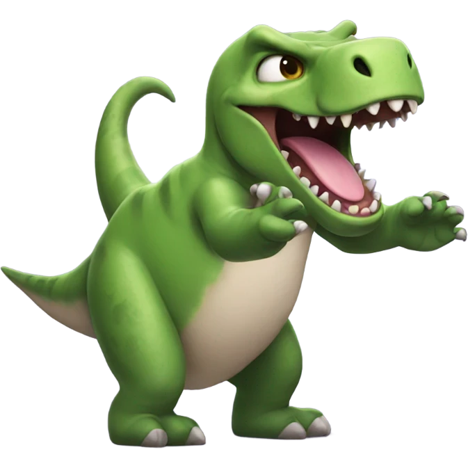 Happy dinosaur dancing on a grumpy cat emoji