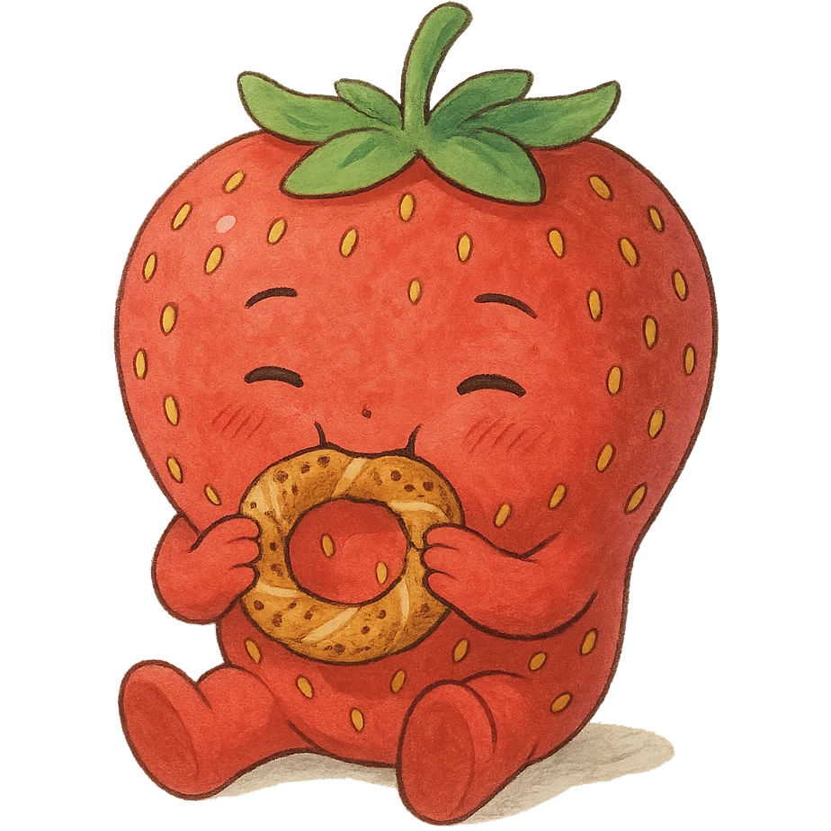 ghibli tarzında simit yiyen çilek emoji