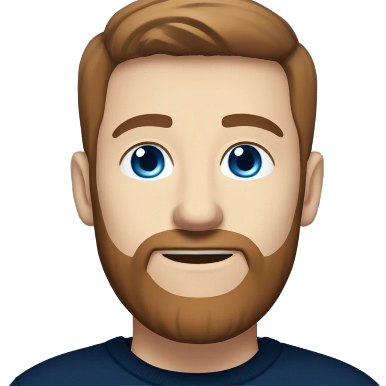 irish man blue eyes, brown short hair and short beard, wearing a smart navy blue jumper. full body. emoji
