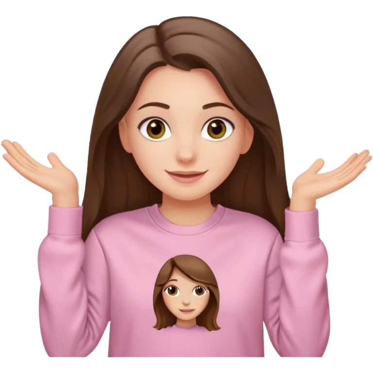 happy white long brunette hair girl with hazel eyes and in light pink USC sweatshirt emoji