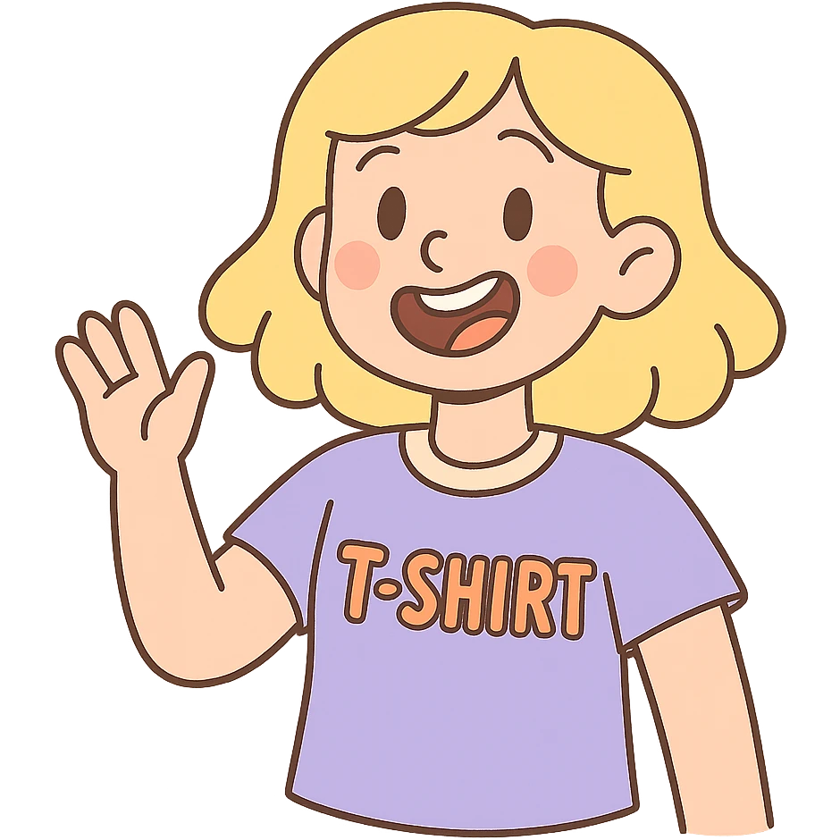 pastel toon style blonde girl wearing a t-shirt emoji