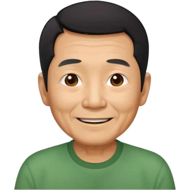 asian old man black short hair green shirt smiling emoji