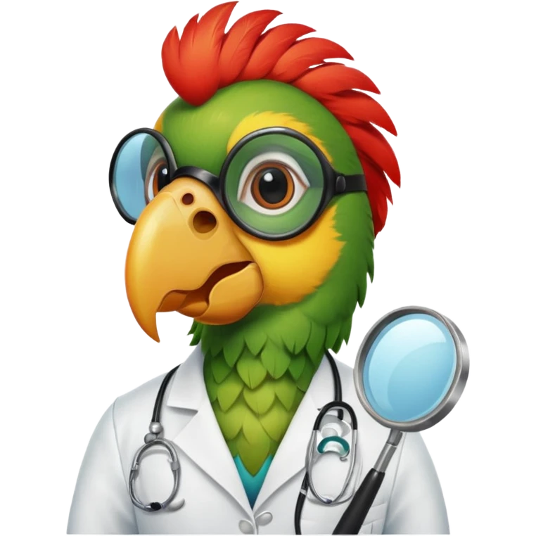 Parrot doctor with head mirror and mask.
 emoji