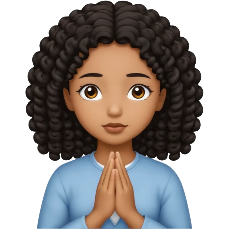 brown girl praying curls black hair and eyes emoji