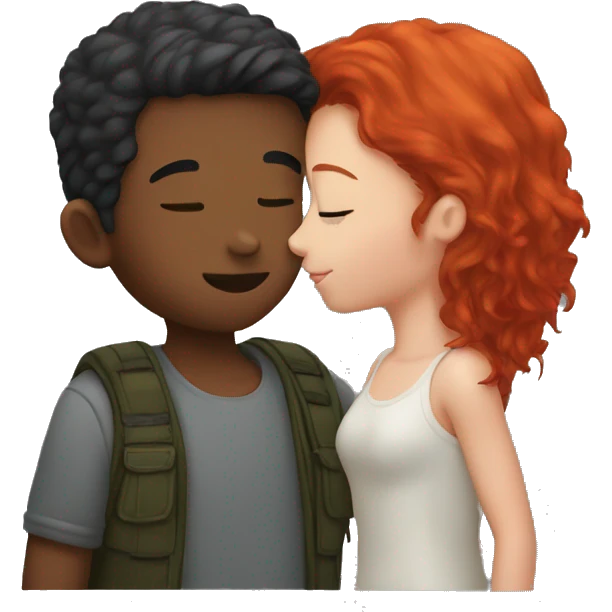 Boy kissing a girl with red hair emoji