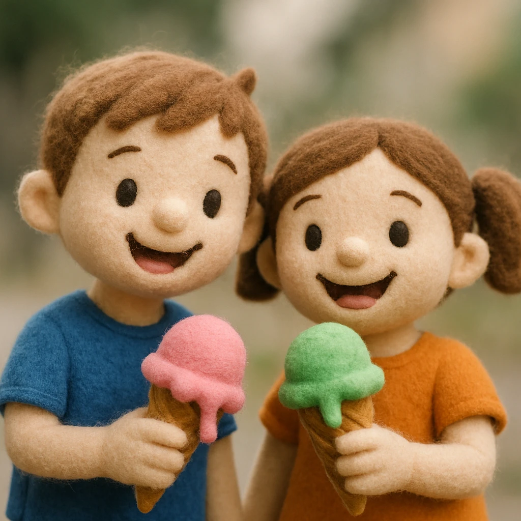 happy children with melting ice cream cones emoji
