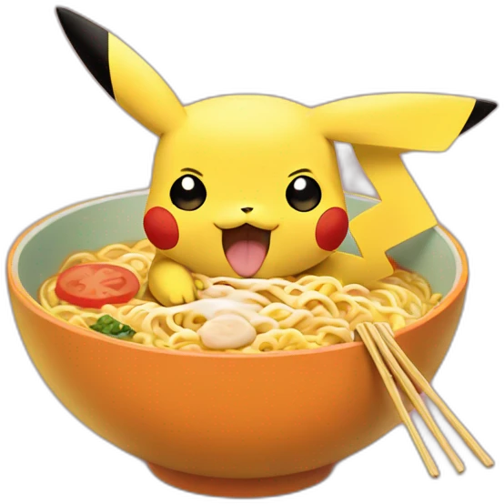 Pikachu eating ramen emoji