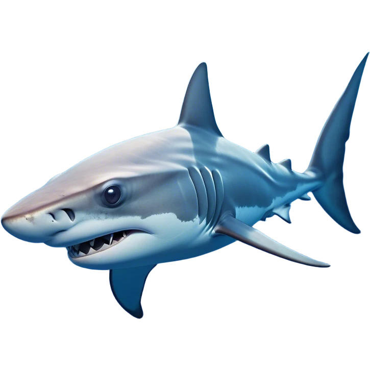 Cinematic Noble Hammerhead Shark Portrait Emoji, Poised and regal, with a broad, flattened hammer-shaped head, wide-set eyes, and a streamlined, powerful body gliding through deep blue waters, Simplified yet sharp and sophisticated features, highly detailed, glowing with a cool, oceanic luminescence, high shine, intelligent and commanding, stylized with an air of marine authority, focused and vigilant, soft glowing outline, capturing the essence of a watchful and confident predator that appears ready to glide out of the screen with effortless power! emoji