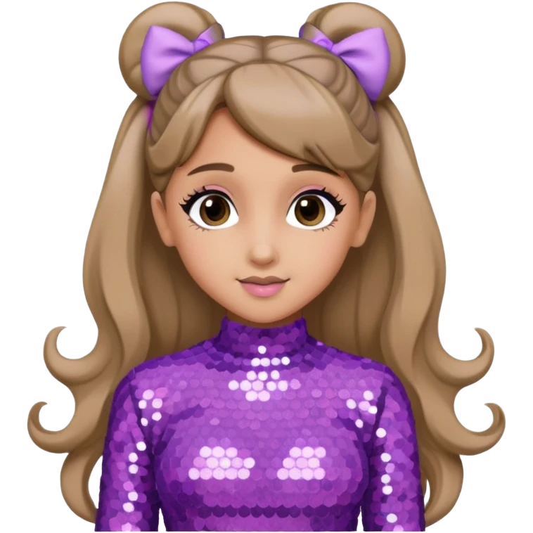 Ariana Grande with dark blonde hair, lavender pink sequin outfit emoji