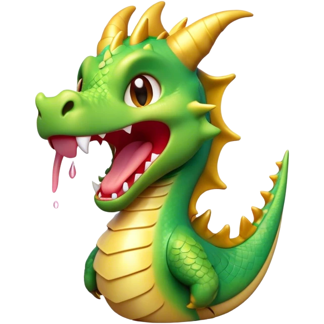 Cinematic Cute Yawning Dragon Portrait Emoji, Head tilted slightly with a dramatic, wide-open yawn, showcasing a soft, lustrous scaled body with gently drooping fins and half-closed, drowsy eyes, each scale rendered in exquisite detail under natural light; high shine, relaxed yet expressive, styled with a dash of fantastical charm, soft glowing outline, capturing the essence of a sleepy yet affectionate dragon that appears ready to stretch out and rest in its enchanted lair! emoji