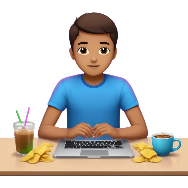 A boy sitting at 3AM with motivational quotes open on laptop, but chips and chai everywhere. Caption: ‘Kal se life sudharta hu.’ Bright neon lights, meme-styled highlights." emoji
