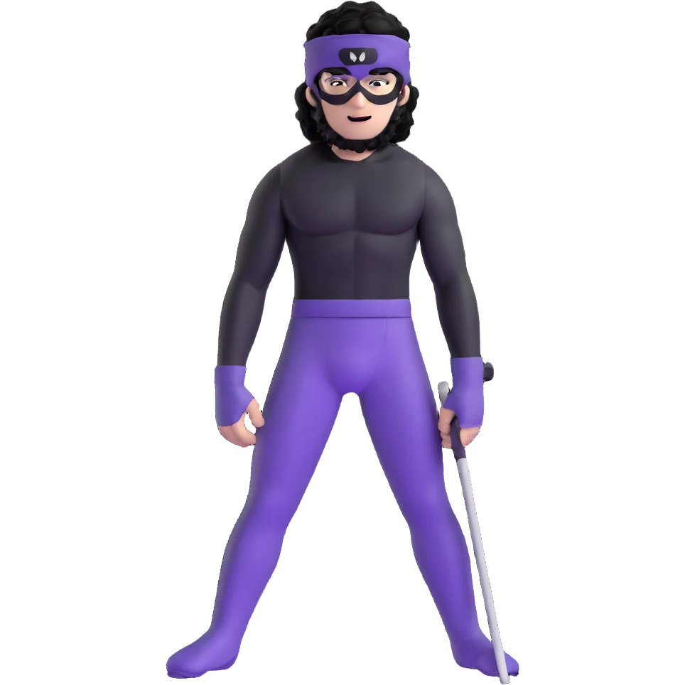 shirtless athletic man with white skin and black curly hair, wearing a purple ski mask emoji