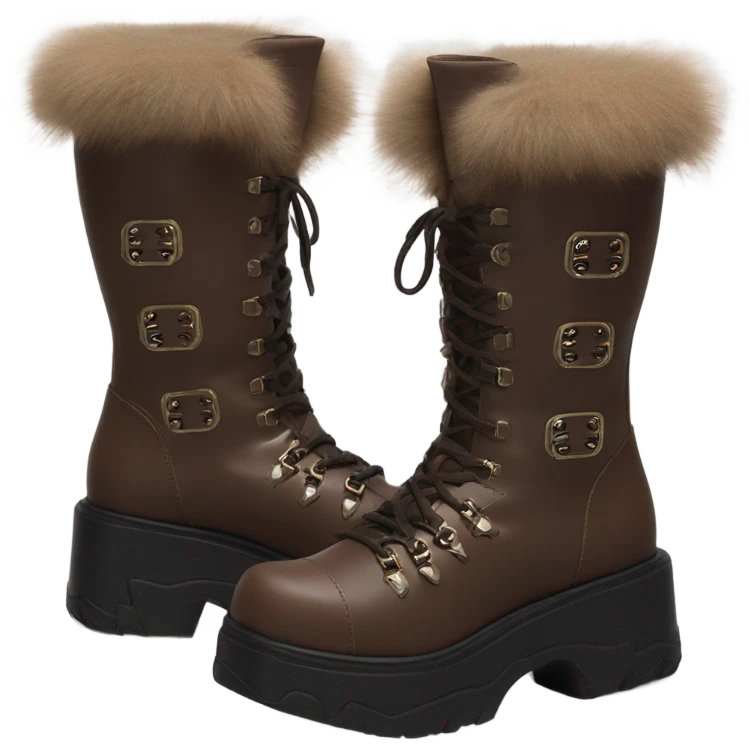 Platform Demonia High boots brown fur emoji