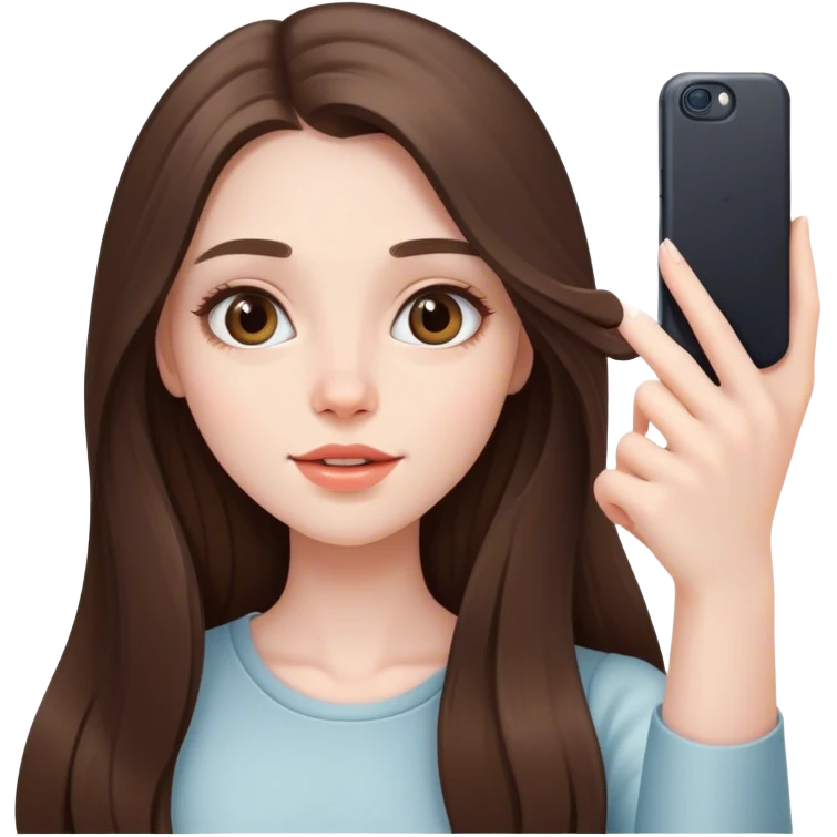  beautiful pale brunette girl with long hair taking selfie  emoji