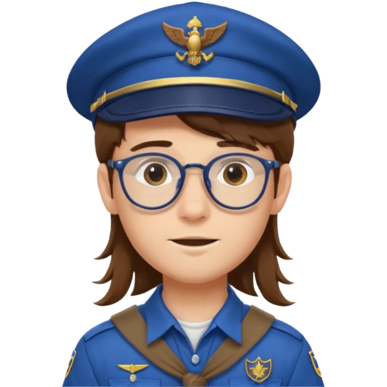 scout boy long hair spectacled blue uniform with cap very unique looking emoji