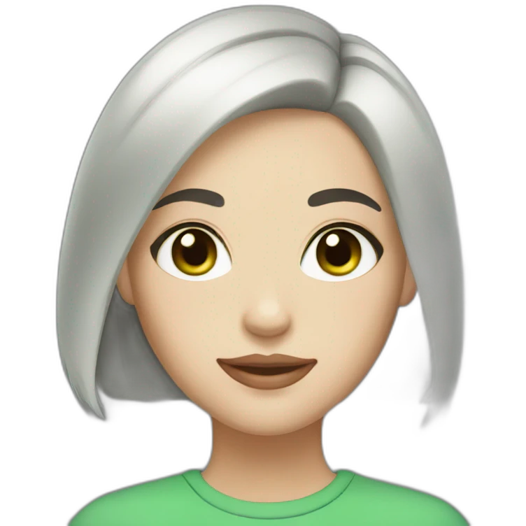 white skin girl with green eyes and black short bob hair emoji
