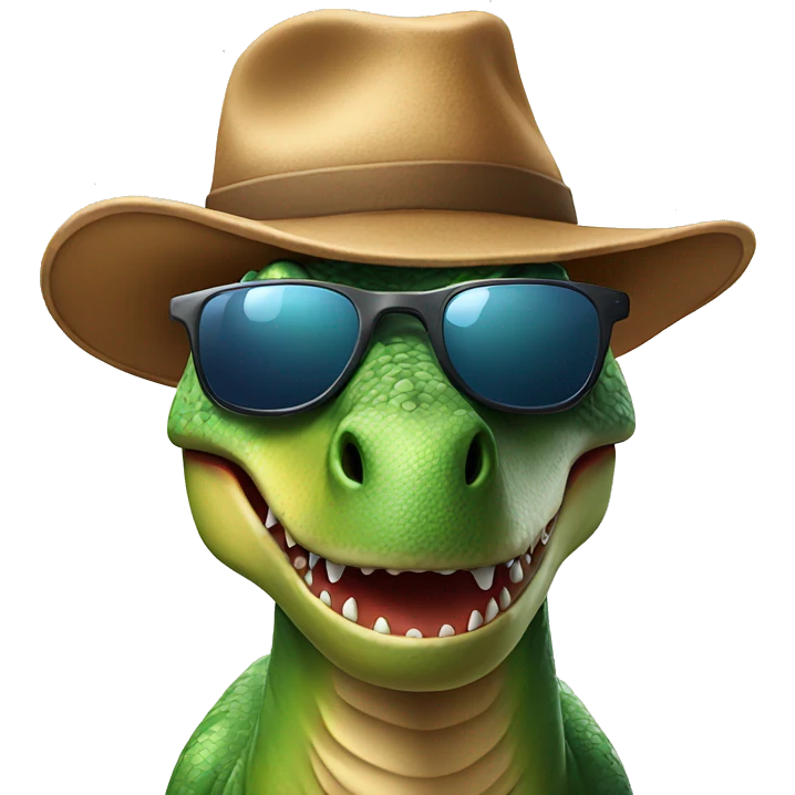 dinosaur wearing sunglasses and a hat emoji