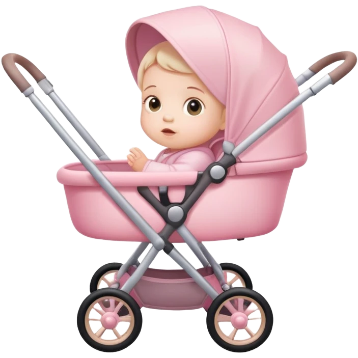 cute baby sitting in a pink gradient and beige stroller emoji