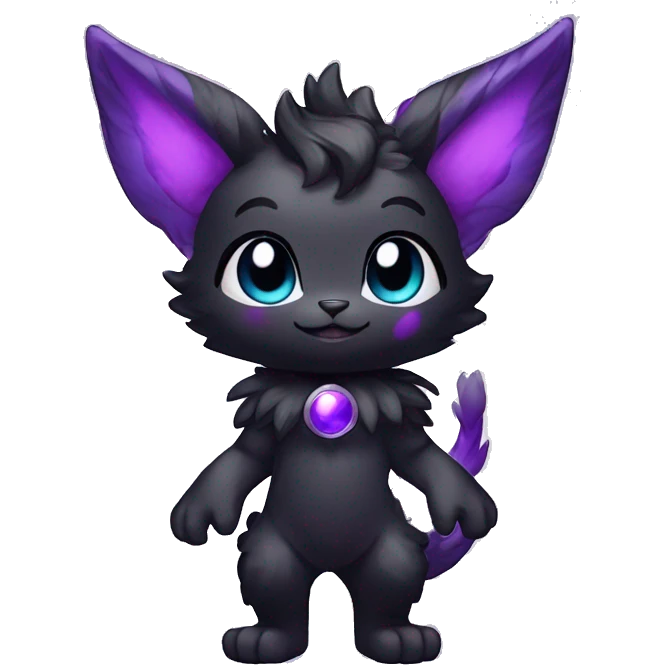 Anthro-Cute-Black-Purple-Contrast-Colors-Fantasy-Fur-Sona-Chibi-Shiny-Fakémon-Hybrid with horns full body emoji