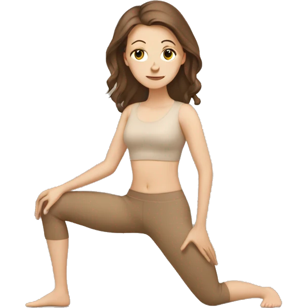 White Girl brown hair doing yoga in beige tones  emoji