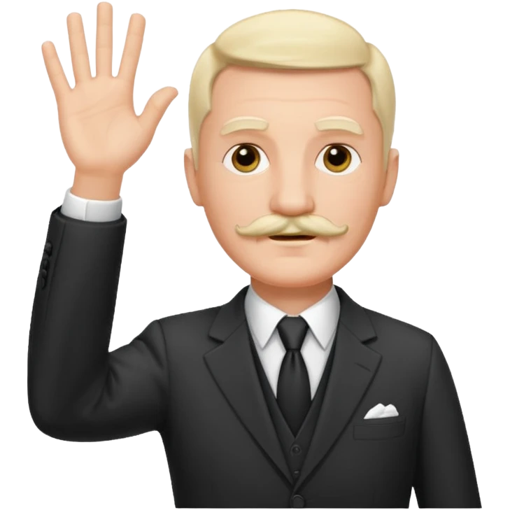 Adolf h , wearing suit and mustache small. Raising his hand to sun emoji