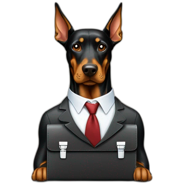 Doberdore dog (floppy ears) in tie and with briefcase  emoji