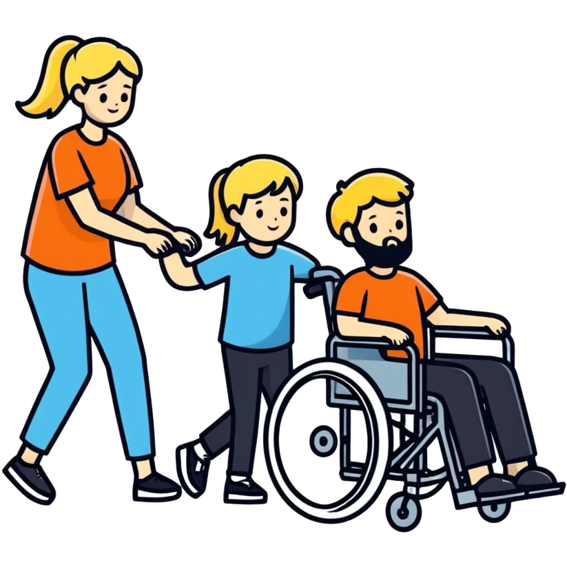 Single Boy in wheelchair with a beard with blonde women pushing emoji