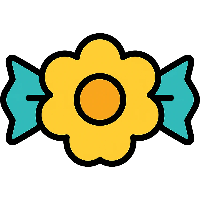 yellow flower-shaped candy, color outline icon style, isolated on transparent background emoji