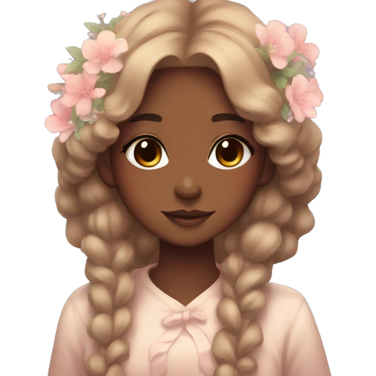 Anime-Style Lady. Kawaii. Brown Skin. Pastels. Flowers emoji