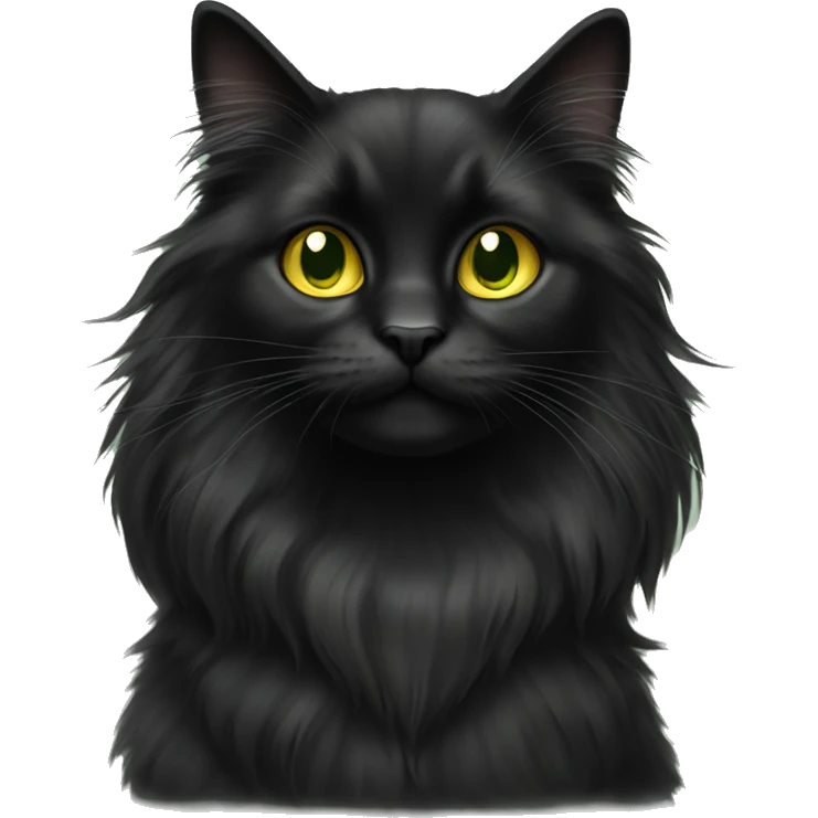 Black long haired cat yellow green eyes emoji