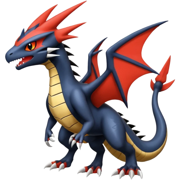 Handsome cool badass edgy Latias-Litten-Garchomp-Giratina-Pokémon-Fakémon-fusion-hybrid-creature, full body emoji