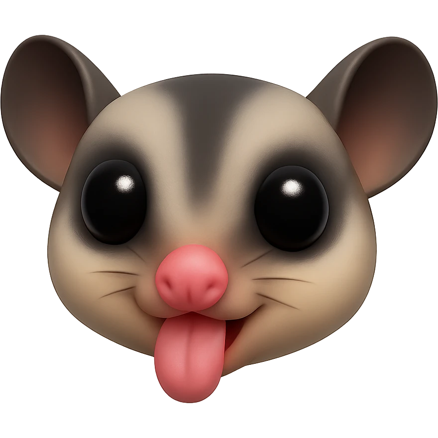 Edit the image to keep only the sugar glider's head with its tongue out, removing the body, tail, and paws. The style should resemble the 3D emoji style with a transparent background. emoji
