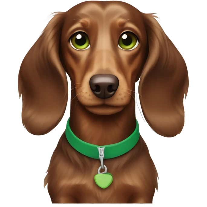 Brown longhaired dachs with green eyes and Brown nose skiing emoji