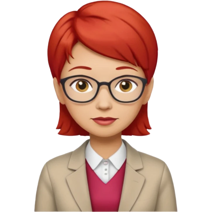 accountant older with red short hair without glasses, modern clothes, girly emoji