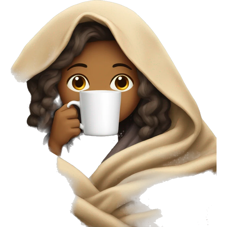 girl inside a blanket sipping coffee eyes closed emoji