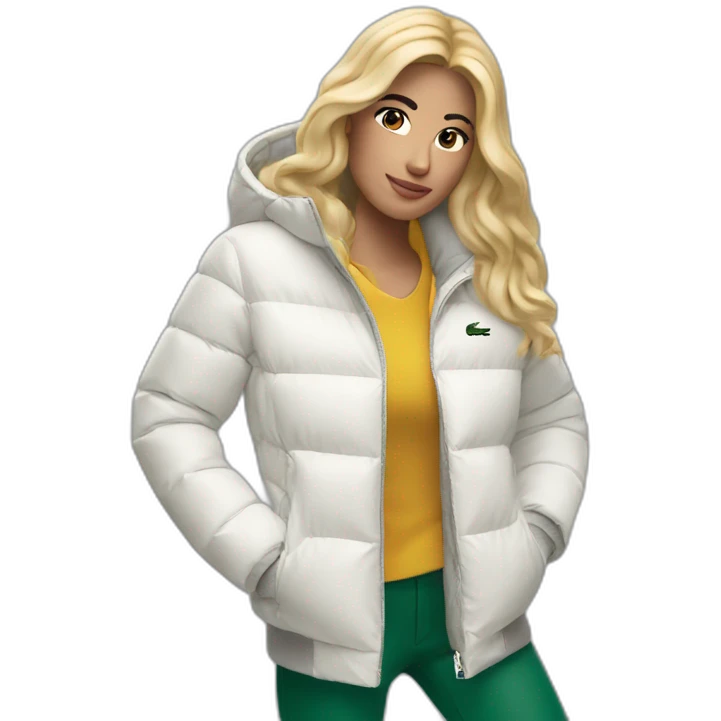 blond latina woman using Lacoste puffer jacket emoji