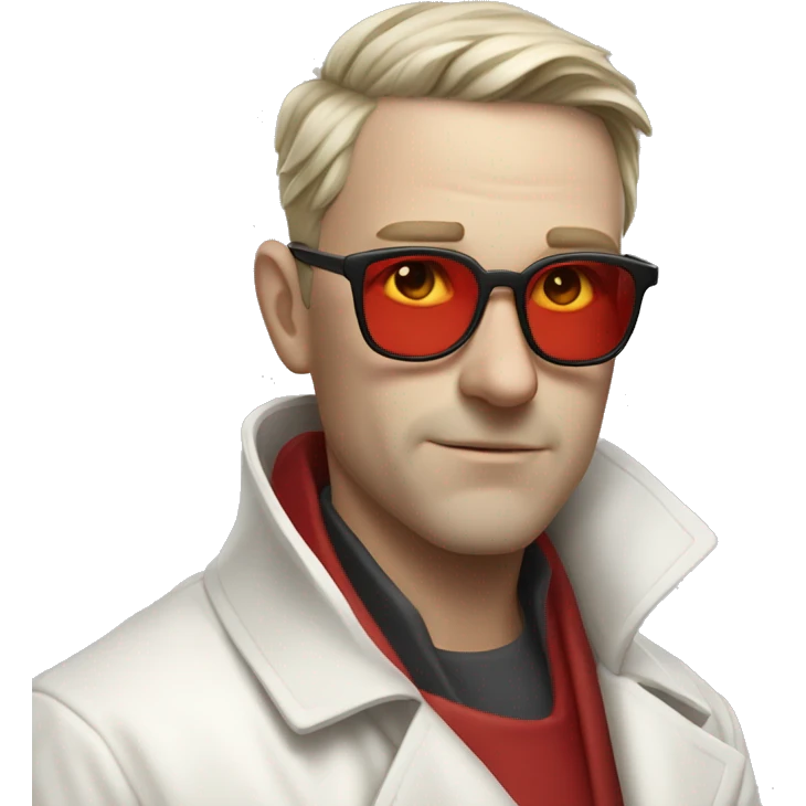 <excerpt>
A white man with short hair, donning red tinted sun glasses in a white trench coat, is an alchemist.
</excerpt> emoji