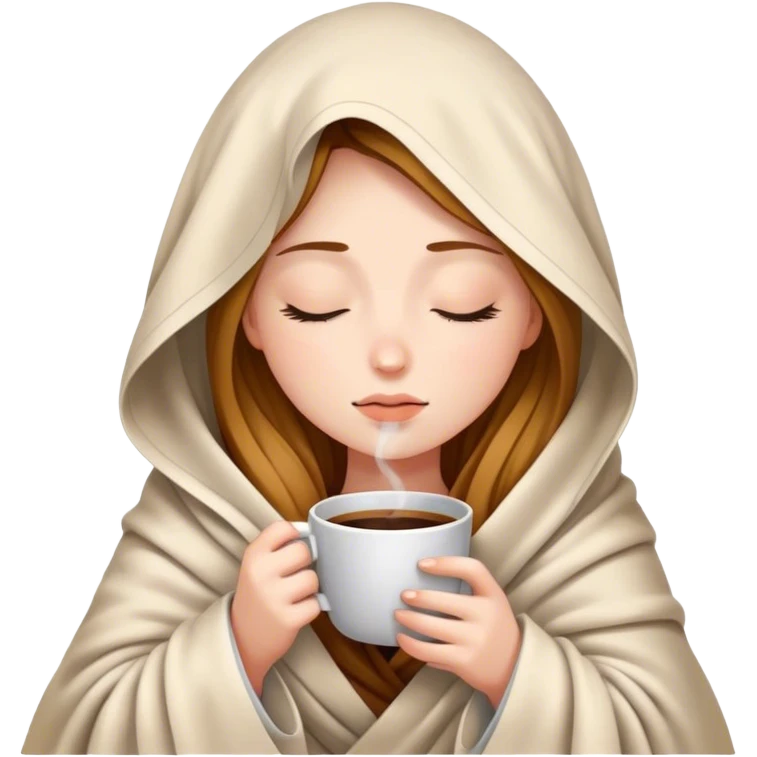 girl inside a blanket sipping coffee eyes closed emoji