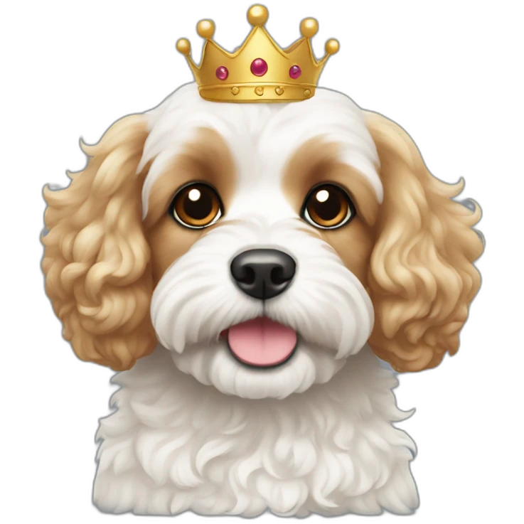 Cute White cavapoo with a crown emoji