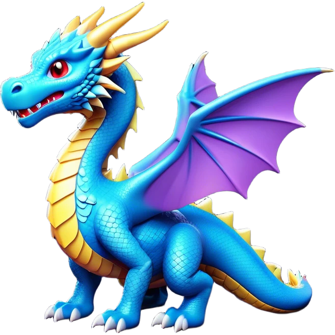 Clash of Clans aesthetic: Cinematic fierce Dragon Emoji, rendered in a 3D vector-style similar to standard emojis with minimal shading and bold, simplified shapes. A compact, isometric dragon with majestic wings and intricately scaled details, softly glowing with a legendary, mythical charm. Simplified yet unmistakably iconic, highly detailed and consistent, glowing with a soft radiant brilliance and high shine. Stylized with a touch of fantastical might and a soft glowing outline, capturing the essence of a mighty dragon with a friendly, playful demeanor! emoji