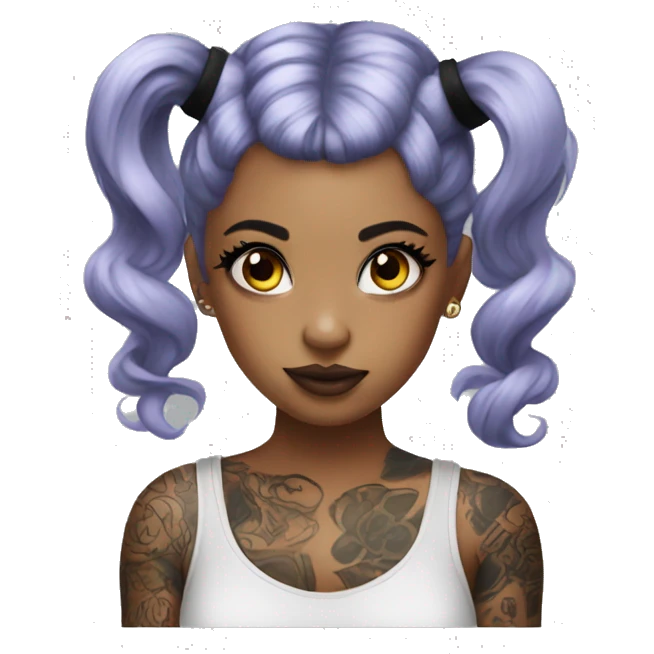 Tattooed girl with space buns and side bang emoji