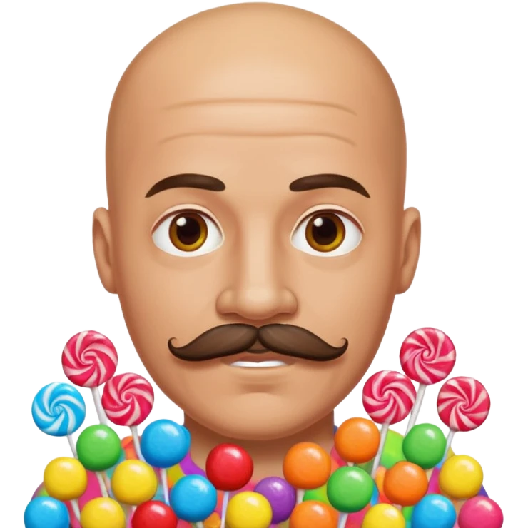 bald guy with a mustache made out of candy emoji